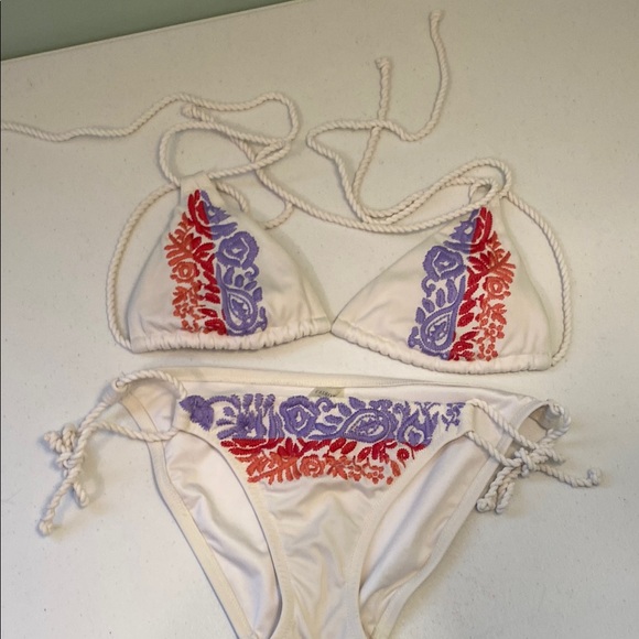 Victoria’s Secret White Bikini with Red and Purple Embroidery - Picture 2 of 15